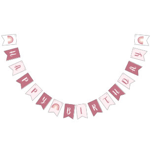 Chic Pastel Pink Rainbow Happy Birthday Bunting Flags