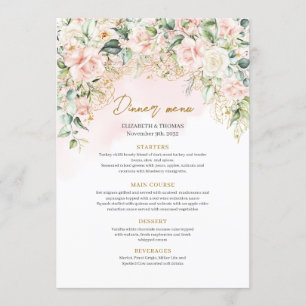 Chic pastel pink roses sage greenery gold wedding menu