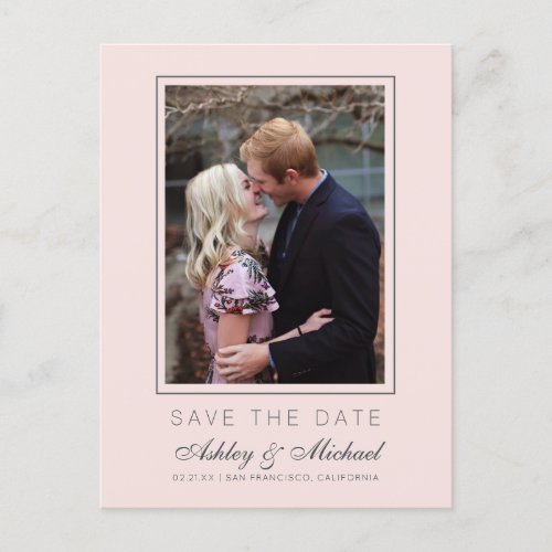 Chic Pastel Pink Save the Date Engagement Photo Announcement Postcard