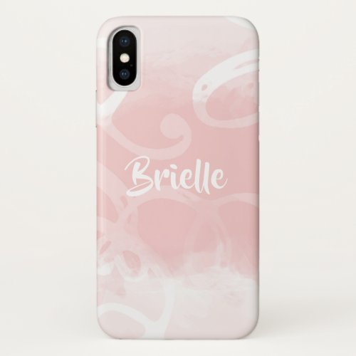 Chic Pastel Pink Watercolor Swirls With Name iPhone X Case