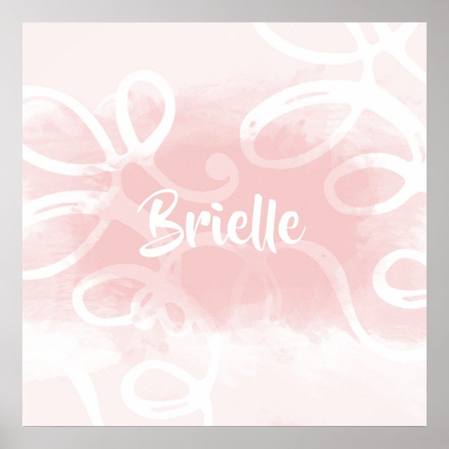 Chic Pastel Pink Watercolor Swirls With Name Poster (Front)