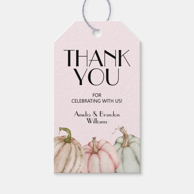 Chic Pastel Pumpkins Pink Girl Baby Shower Gift Tags (Front)