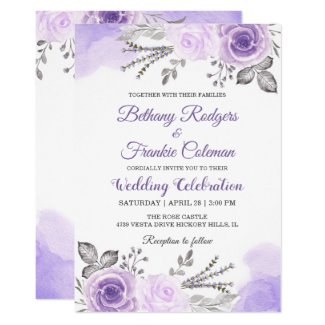 Chic Pastel Purple Floral Watercolor Wedding Card
