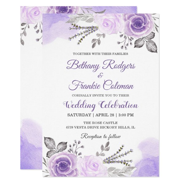 Chic Pastel Purple Floral Watercolor Wedding Card