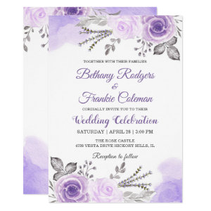 Purple Silver Wedding Invitation Templates Lavender Plum