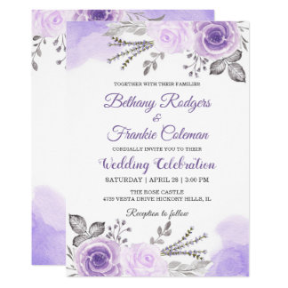Chic Pastel Purple Floral Watercolor Wedding Card