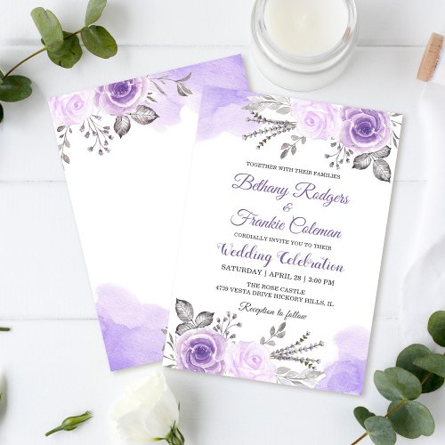 Chic Pastel Purple Floral Watercolor Wedding Card