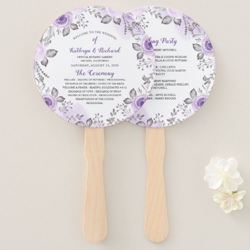 Chic Pastel Purple Floral Wedding Program Hand Fan