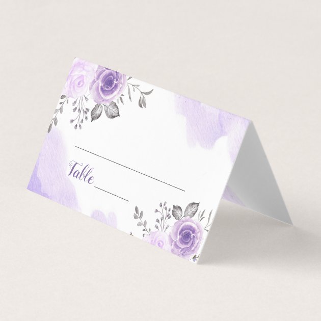 Chic Pastel Purple Flowers Wedding Place Card