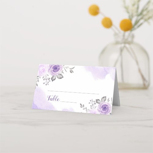 Chic Pastel Purple Flowers Wedding Place Card