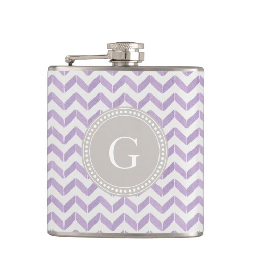 Chic Pastel purple grey Chevron Custom Monogram Hip Flask