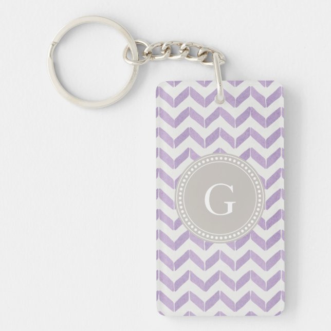 Chic Pastel purple grey Chevron Custom Monogram Keychain (Front)