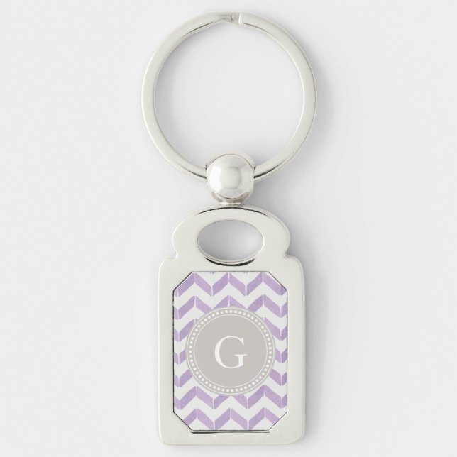 Chic Pastel purple grey Chevron Custom Monogram Keychain (Front)