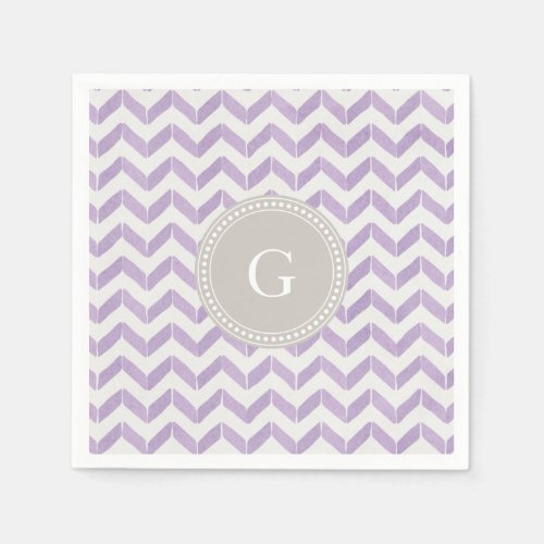 Chic Pastel purple grey Chevron Custom Monogram Paper Napkins