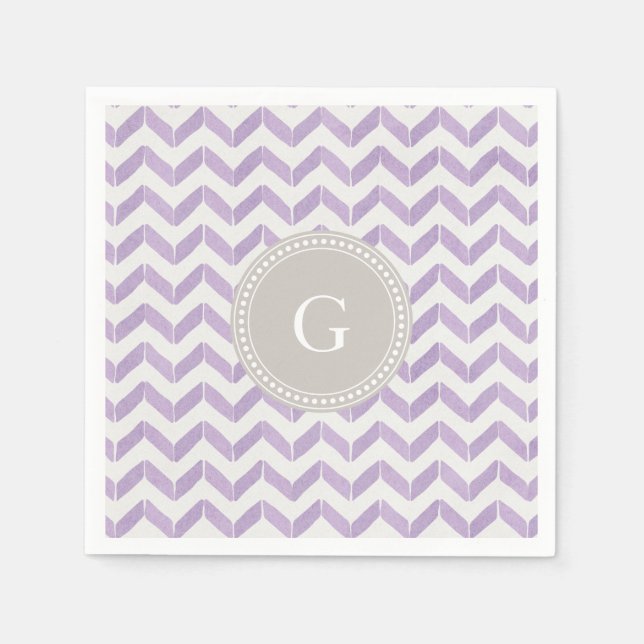 Chic Pastel purple grey Chevron Custom Monogram Paper Napkins (Front)