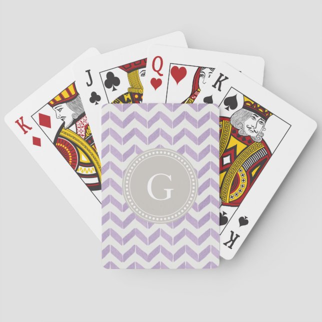 Chic Pastel purple grey Chevron Custom Monogram Poker Cards (Back)
