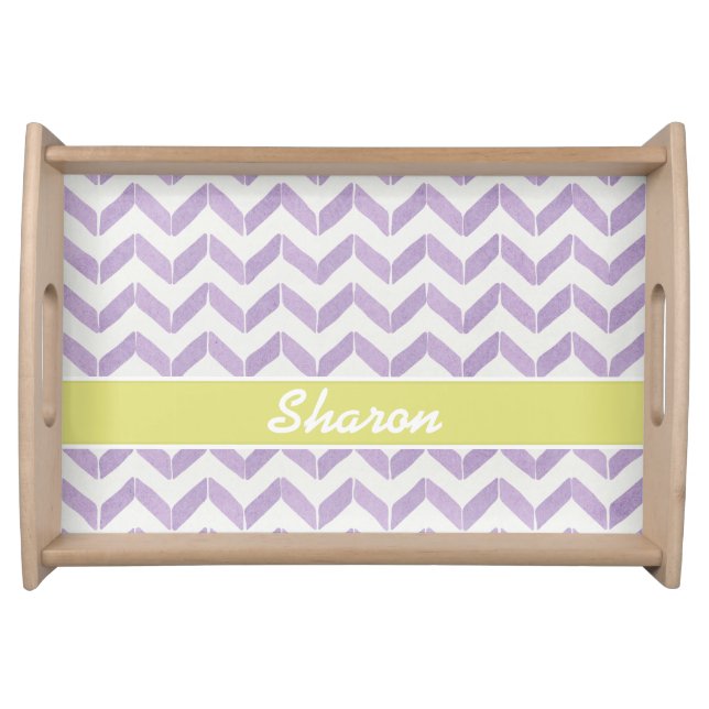 Chic Pastel purple grey Chevron Custom Monogram Serving Tray (Front)