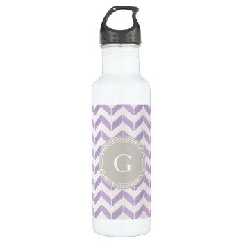Chic Pastel Purple Grey Chevron Custom Monogram Water Bottle by TintAndBeyond at Zazzle