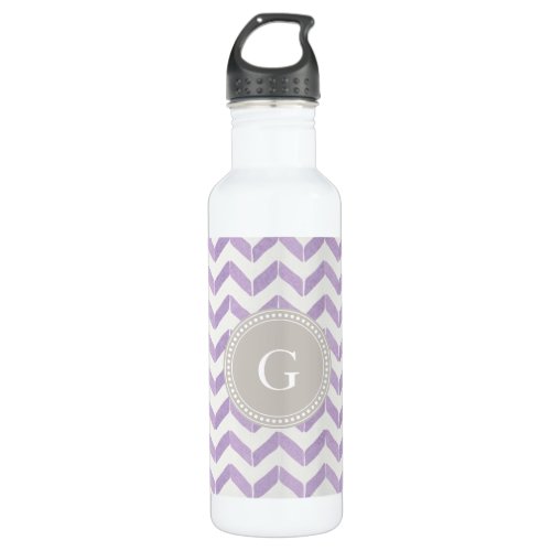 Chic Pastel purple grey Chevron Custom Monogram Water Bottle