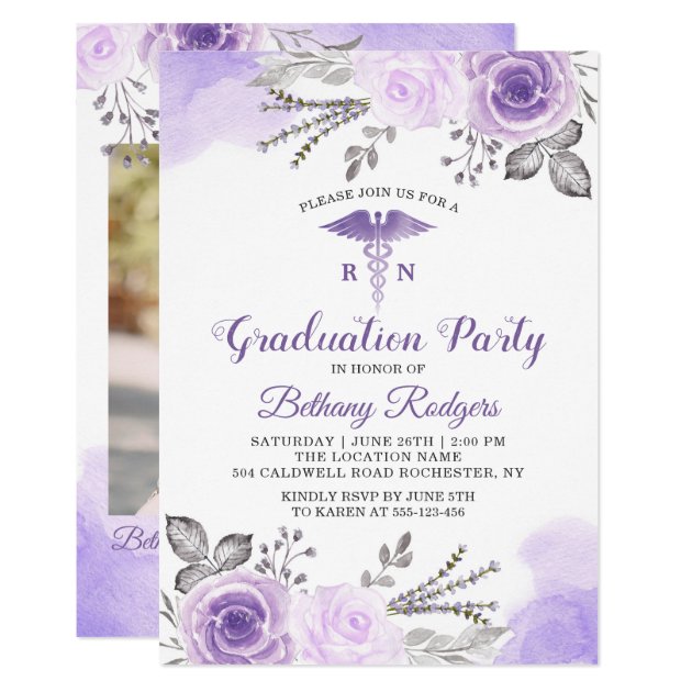 Chic Pastel Purple Nursing School Graduation Photo Card
