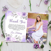 Purple lavender glitter photo thank you Sweet 16 | Zazzle
