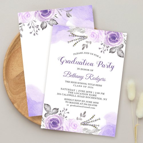Chic Pastel Purple Rose Garden Graduation Party Card