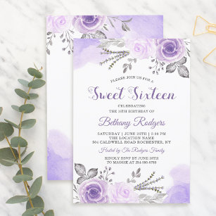 Chic Pastel Purple Rose Garden Sweet 16 Birthday Invitation