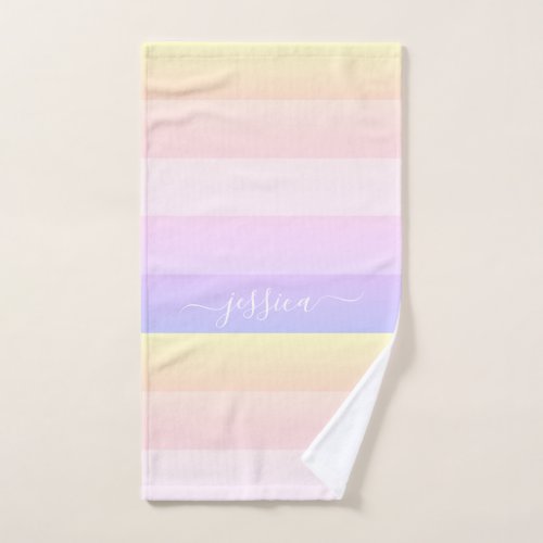 Chic pastel purple striped script name hand towel 