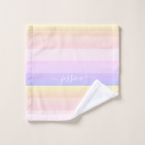 Chic pastel purple striped script name wash cloth