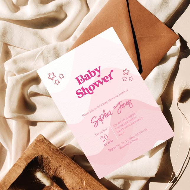 Chic Pastel Star Modern Pink Baby Shower  Invitation (Creator Uploaded)