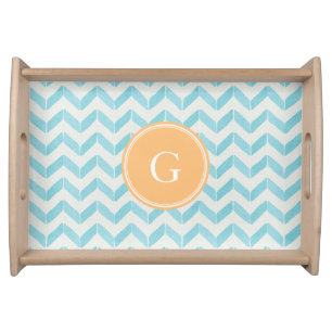 Chic Pastel turquoise Chevron Custom Monogram Serving Tray