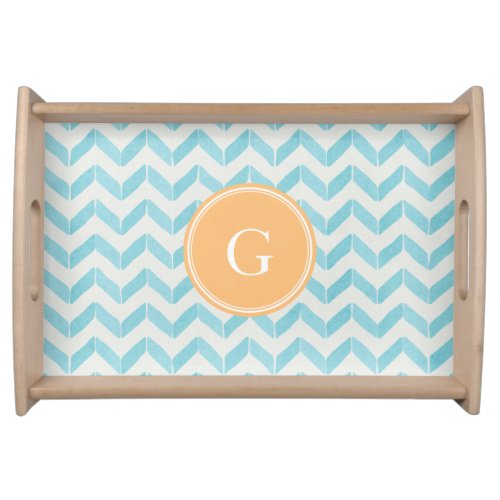 Chic Pastel turquoise Chevron Custom Monogram Serving Tray