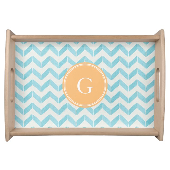 Chic Pastel turquoise Chevron Custom Monogram Serving Tray (Front)