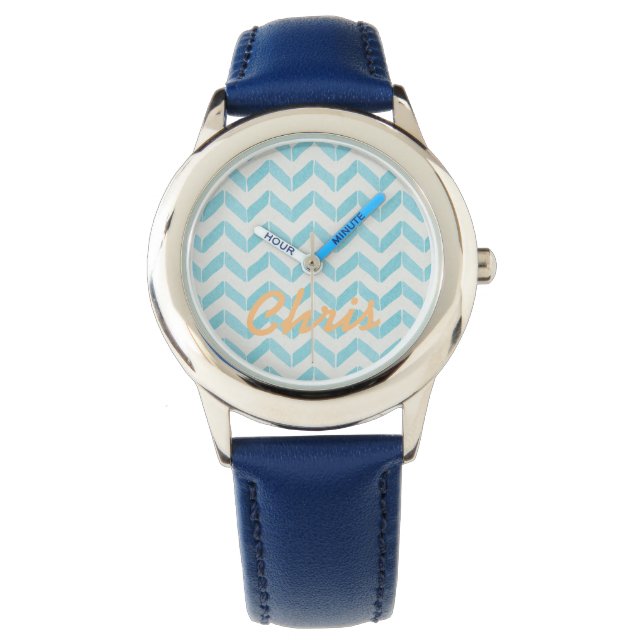 Chic Pastel turquoise Chevron Custom Monogram Watch (Front)