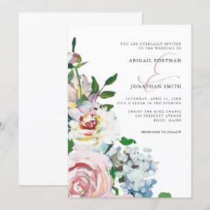 Chic Pastel Watercolor Floral Blooms Wedding Invitation