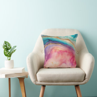 Chic Pastel Watercolor Wash Modern Gold Splatter Throw Pillow
