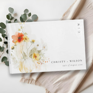Chic Pastel Wildflower Pumpkin Watercolor Wedding Guest Book