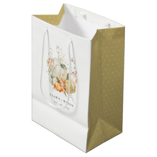 Chic Pastel Wildflower Pumpkin Watercolor Wedding Medium Gift Bag