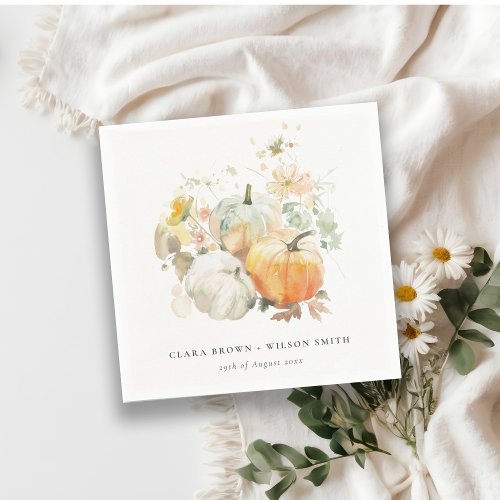 Chic Pastel Wildflower Pumpkin Watercolor Wedding Napkins