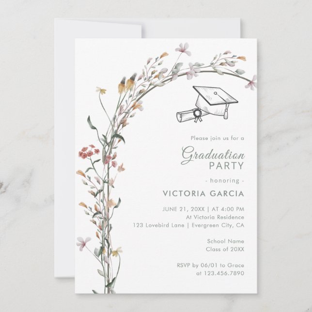 Chic Pastel Wildflowers Arch Spring Graduation Invitation (Front)