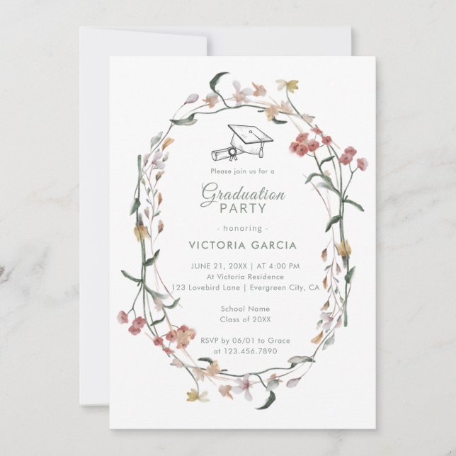 Chic Pastel Wildflowers Spring Graduation Invitation (Front)