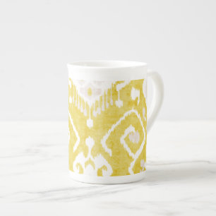 Chic pastel yellow and grey ikat tribal pattern bone china mug