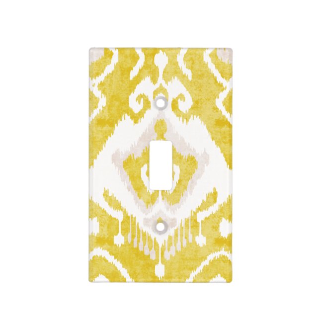 Chic pastel  yellow and grey ikat tribal pattern light switch cover (Front)