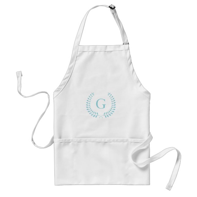 Chic Pastel Yellow Teal Chevron Custom Monogram Adult Apron (Front)