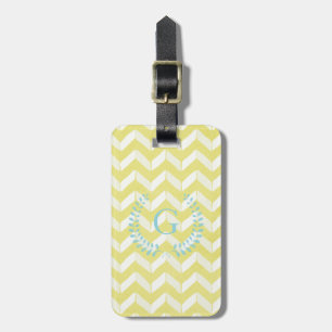 Chic Pastel Yellow Teal Chevron Custom Monogram Luggage Tag