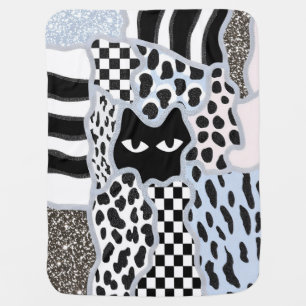 Chic Patchwork Suspicious Black Cat Gingham & Chec Baby Blanket
