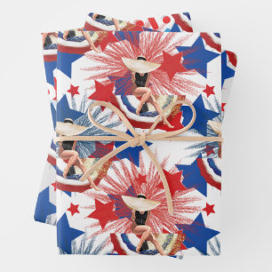 Chic Patriotic Stars Fireworks Pinup Wrapping Paper Sheets