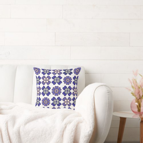 Chic Pattern Blue Flower Throw Pillow