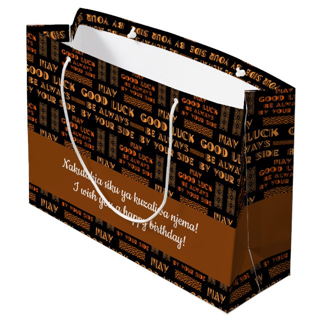 Chic Pattern May Good Luck Be Always By Your Side Large Gift Bag (Back Angled)