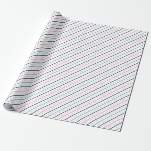 Chic Pattern Of Blue Pink Turquoise Lines Dots Wrapping Paper